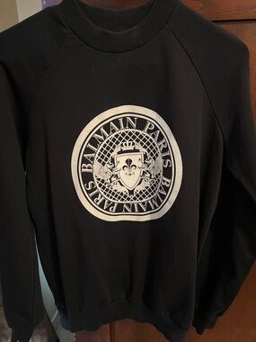 Authentic Balmain Black Sweatshirt with White Crest Logo